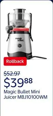 Walmart Magic Bullet Mini Juicer, 400-Watt, Silver, MBJ10100WM offer