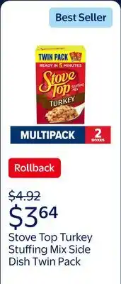 Walmart Stove Top Turkey Stuffing Mix Side Dish Twin Pack offer