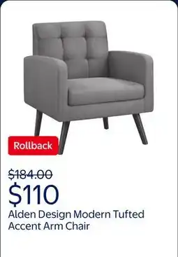 Walmart Alden Design Modern Tufted Accent Arm Chair with Rubber Wood Leg for Living Room, Dark Gray offer