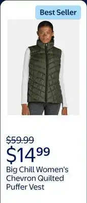 Walmart Big Chill Women's and Women's Plus Chevron Quilted Puffer Vest, Midweight offer