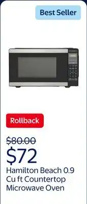 Walmart Hamilton Beach 0.9 Cu ft Countertop Microwave Oven, 900 Watts, Stainless Steel, New offer