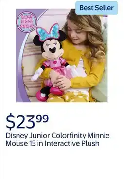 Walmart Disney Junior Colorfinity Minnie Mouse, 15 in Interactive Plush, Lights and Sounds, Girls Ages 3 Up offer