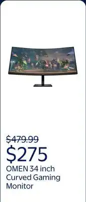 Walmart OMEN 34 inch Curved Gaming Monitor WQHD 165Hz VA Black offer