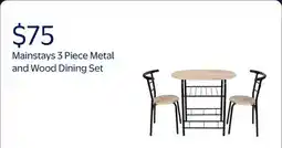 Walmart Mainstays 3 Piece Metal and Wood Dining Set, Black and Gray Color offer