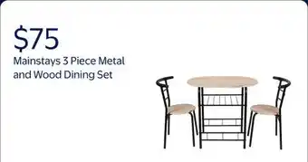 Walmart Mainstays 3 Piece Metal and Wood Dining Set, Black and Gray Color offer