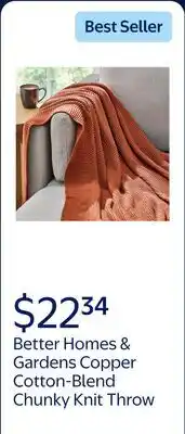 Walmart Better Homes & Gardens Copper Cotton-Blend Chunky Knit Throw, 50 x 60, 2.3 lb, All Ages offer