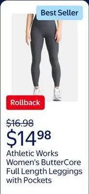 Walmart Athletic Works Women's and Women's Plus ButterCore Full Length Leggings with Pockets offer