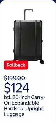 Walmart btL 20-inch Carry-On Expandable Hardside Upright Luggage With 360-Spinner Wheels and Divider Pockets offer