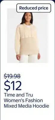 Walmart Time and Tru Women's and Women's Plus Fashion Mixed Media Hoodie offer