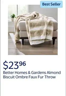 Walmart Better Homes & Gardens Almond Biscuit Ombre Faux Fur Throw offer