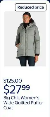 Walmart Big Chill Women's and Women's Plus Wide Quilted Puffer Coat with Faux Fur Trim Hood offer