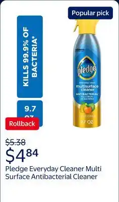 Walmart Pledge Everyday Cleaner Multi Surface Antibacterial Cleaner, Aerosol, Fresh Citrus offer