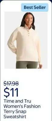 Walmart Time and Tru Women's Fashion Terry Snap Sweatshirt offer