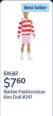 Walmart Barbie Fashionistas Ken Doll #241 in Red Striped Top and Pink Shorts with White Sneakers, Blonde offer