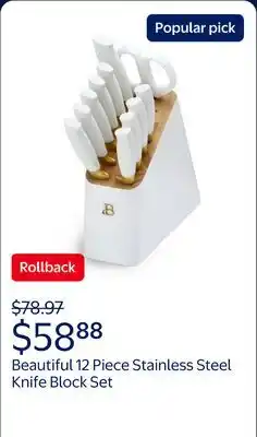 Walmart Beautiful 12 Piece Stainless Steel Knife Block Set, Soft-Grip Handles White Icing by Drew Barrymore offer