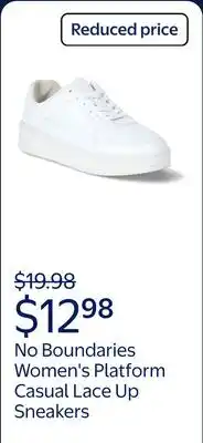 Walmart No Boundaries Women's Platform Casual Lace Up Sneakers, Wide Width Available offer