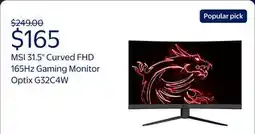 Walmart MSI 31.5 Curved FHD (1920x1080) HDMI DP 165Hz 1ms FreeSync LCD Gaming Monitor - Optix G32C4W offer