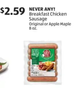 Aldi NEVER ANY! Breakfast Chicken Sausage offer