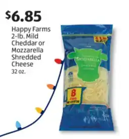 Aldi Happy Farms 2-lb. Mild Cheddar or Mozzarella Shredded Cheese offer