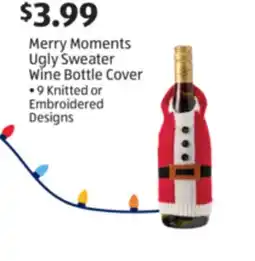 Aldi Merry Moments Ugly Sweater Wine Bottle Cover offer