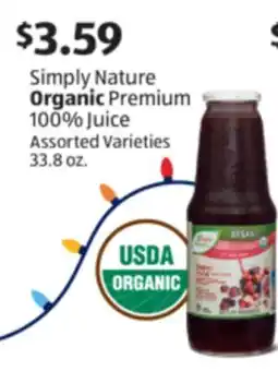 Aldi Simply Nature Organic Premium 100% Juice offer