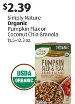 Aldi Simply Nature Organic Pumpkin Flax or Coconut Chia Granola offer