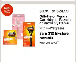 Walgreens Gillette or Venus Cartridges, Razors or Razor Systems offer