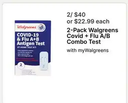 Walgreens 2-Pack Walgreens Covid + Flu A/B Combo Test offer