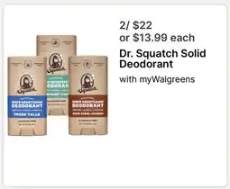 Walgreens Dr. Squatch Solid Deodorant offer