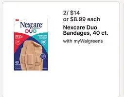 Walgreens Nexcare Duo Bandages 40 ct offer