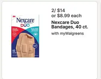 Walgreens Nexcare Duo Bandages 40 ct offer