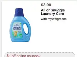 Walgreens All or Snuggle Laundry Care offer