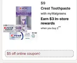 Walgreens Crest Toothpaste offer
