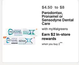 Walgreens Parodontax, Pronamel or Sensodyne Dental Care offer