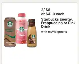 Walgreens Starbucks Energy, Frappuccino or Pink Drink offer