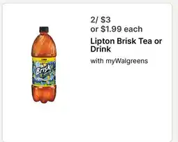 Walgreens Lipton Brisk Tea or Drink offer