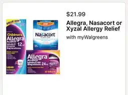 Walgreens Allegra, Nasacort or Xyzal Allergy Relief offer