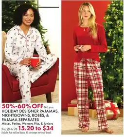 Boscov's HOLIDAY DESIGNER PAJAMAS, NIGHTGOWNS, ROBES, & PAJAMA SEPARATES offer