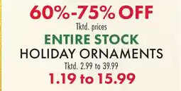 Boscov's ENTIRE STOCK HOLIDAY ORNAMENTS offer