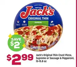 Grocery Outlet Jack's Original Thin Crust Pizza, Supreme or Sausage & Pepperoni offer