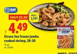 Lidl Ocean Sea frozen jumbo cooked shrimp, 26-30 offer