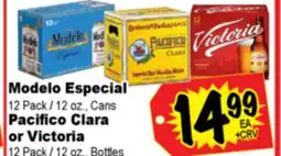 Superior Grocers Modelo Especial 12 Pack / 12 oz., Cans, Pacifico Clara or Victoria 12 Pack / 12 oz., Bottles offer