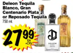 Superior Grocers Deleon Tequila Blanco, Gran Centenario Plata or Reposado Tequila offer