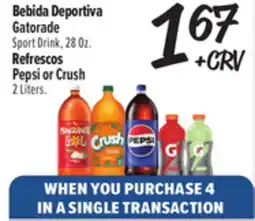 El Super Gatorade Sport Drink, 28Oz. Pepsi or Crush 2 Liters offer
