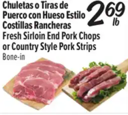 El Super Fresh Sirloin End Pork Chops or Country Style Pork Strips offer