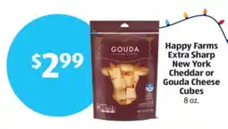 Aldi Happy Farms Extra Sharp New York Cheddar or Gouda Cheese Cubes offer