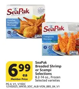 Vons SeaPak Breaded Shrimp or Scampi Selections offer