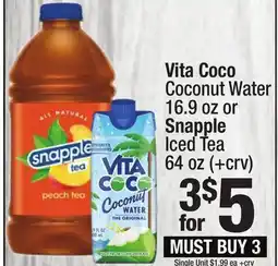 Super King Markets Vita Coco Coconut Water 16.9 oz or Snapple Iced Tea 64 oz offer