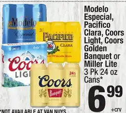 Super King Markets Modelo Especial, Pacifico Clara, Coors Light, Coors Golden Banquet or Miller Lite 3 Pk 24 oz Cans offer
