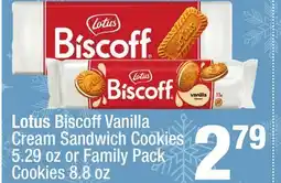 Super King Markets Lotus Biscoff Vanilla Cream Sandwich Cookies 5.29 oz or Family Pack Cookies 8.8 oz offer